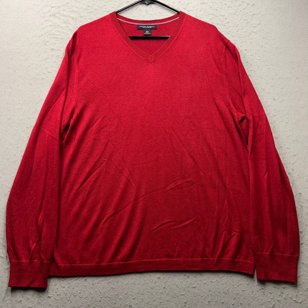 Banana Republic Mens Red Silk Cashmere V-Neck Sweater Size Large L Luxury Knit
